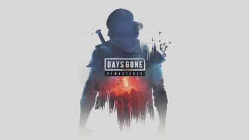 A striking silhouette of a man with a bat towers above the "Days Gone Remastered" title, shadowing a red crowd of ominous figures below.