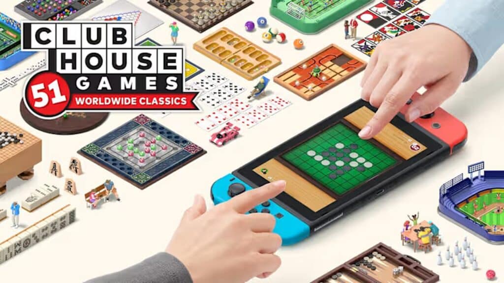 Two hands play a board game on a Nintendo Switch, surrounded by classic game pieces and boards, while checking out the latest Nintendo Switch 2 game updates.