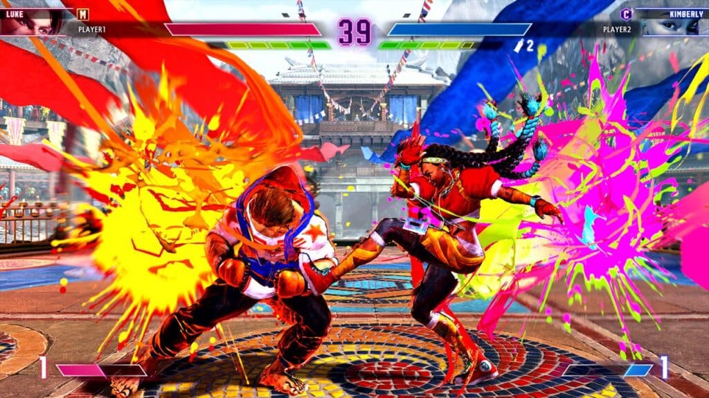Two fighters clash in a colorful, explosive battle scene from a vibrant fighting video game, showcasing the intense action that fuels headlines like "Capcom Reports Another Record-Breaking Year.