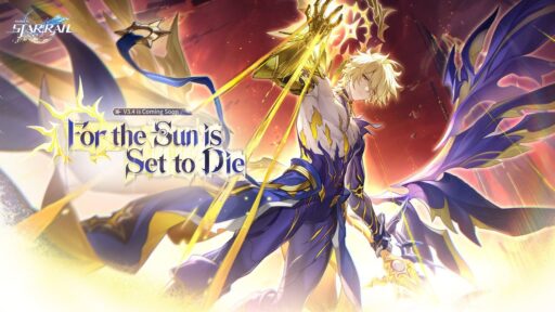 A golden-haired character in blue and gold armor summons energy, with text, “For the Sun is Set to Die.”.