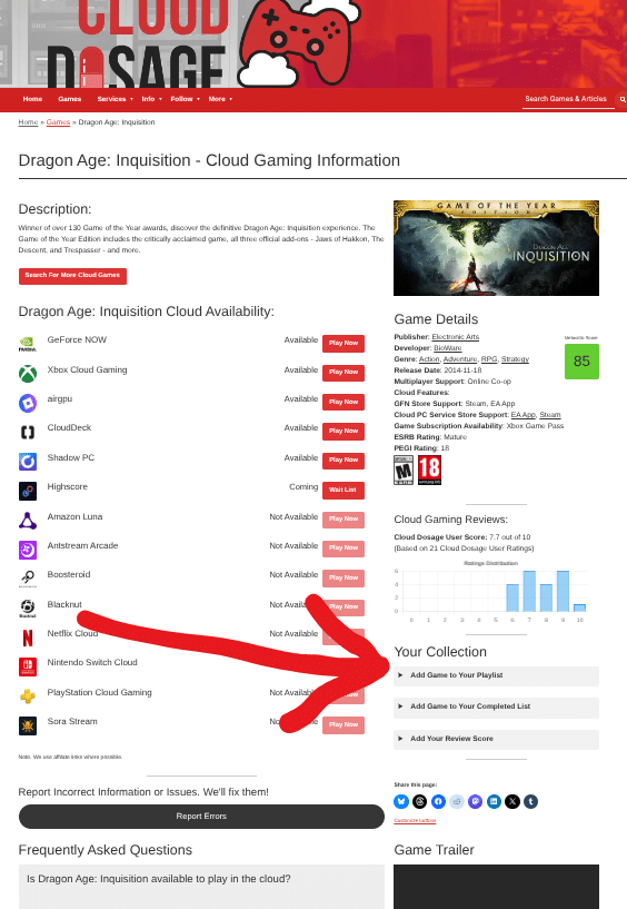 How to rate games at Cloud Dosage from game pages