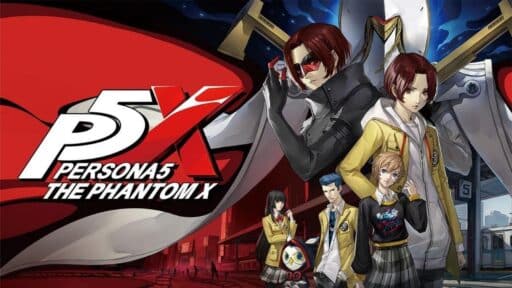 Anime-style characters, including JOKER in Persona5: The Phantom X, pose with the game’s logo and a large white robot in the background.