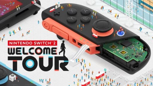 Nintendo Switch 2 Welcome Tour: Tiny people walk across the new controller, inviting you to explore every feature.
