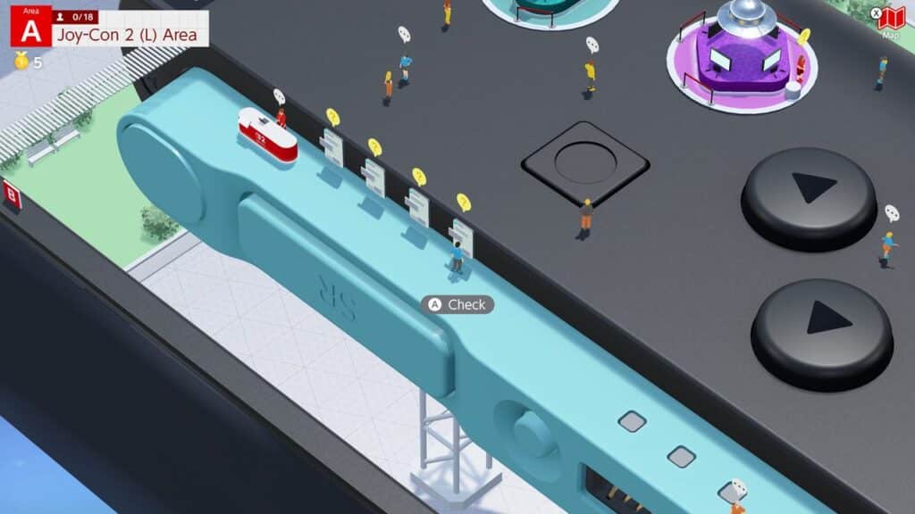 A digital scene shows small characters exploring a giant Nintendo Switch 2 Joy-Con 2 controller, capturing the excitement of the Nintendo Switch 2 Welcome Tour.
