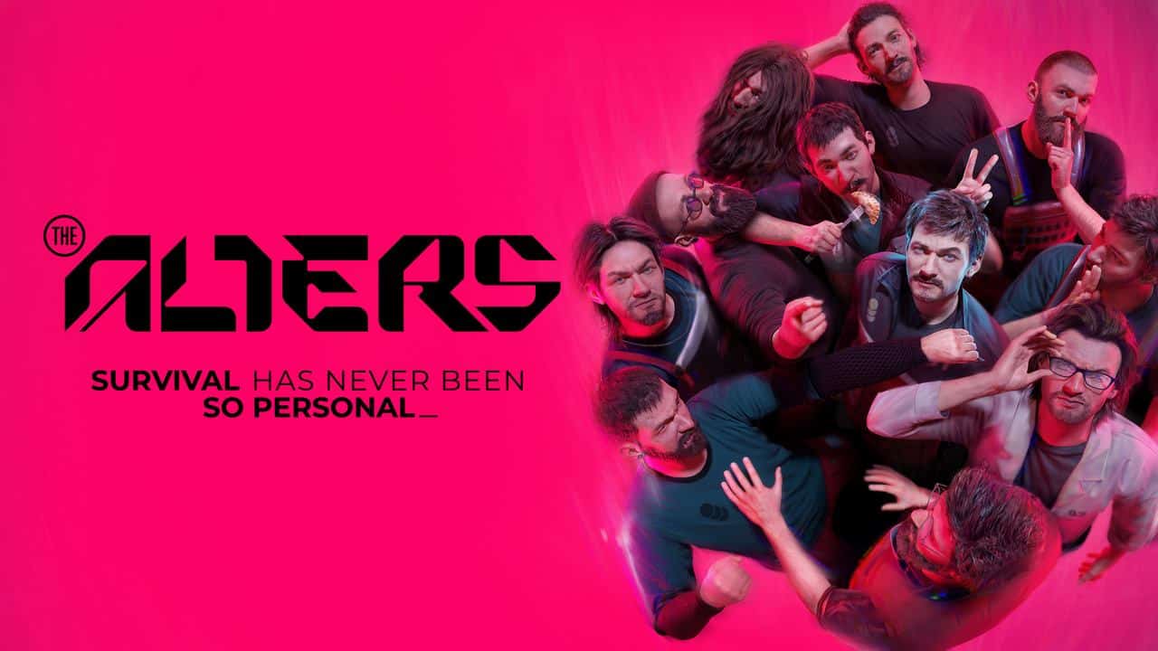 A group of identical men in different poses on a pink background, with the title "The Alters" and tagline, celebrates The Alters launch.