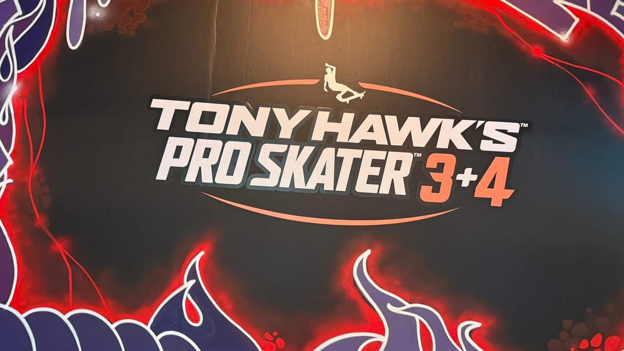 Tony Hawk’s Pro Skater 3 + 4 Skate Hang logo on a black background with bold red and purple graphics surrounding it.