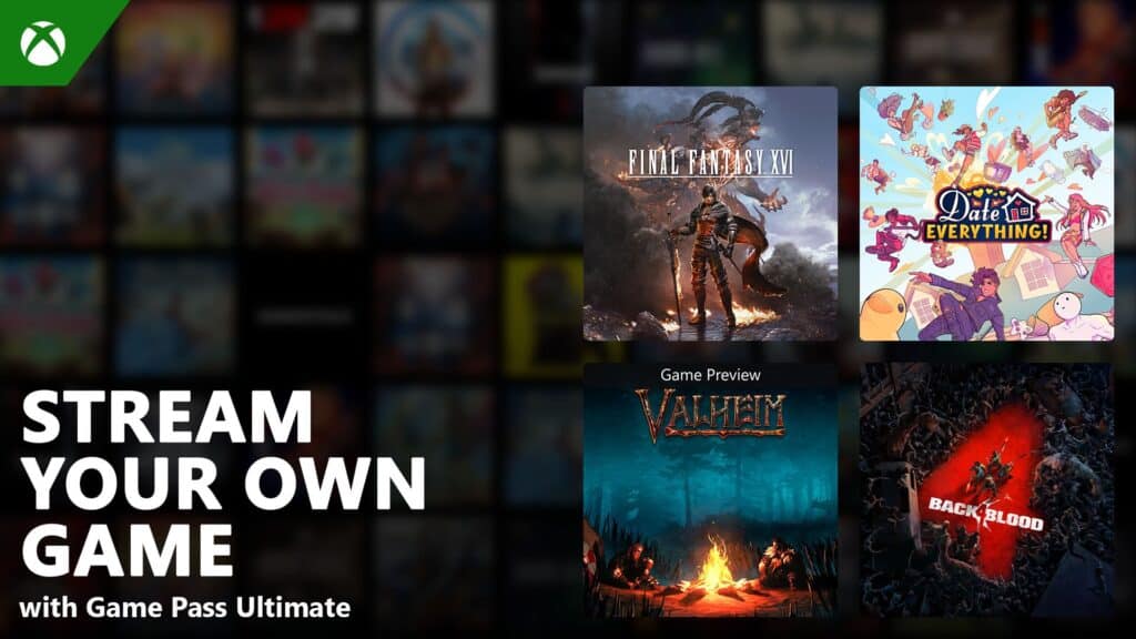 Xbox Game Pass Ultimate ad showing “Stream Your Own Game” with covers of four different video games, highlighting the new Xbox June 2025 update.