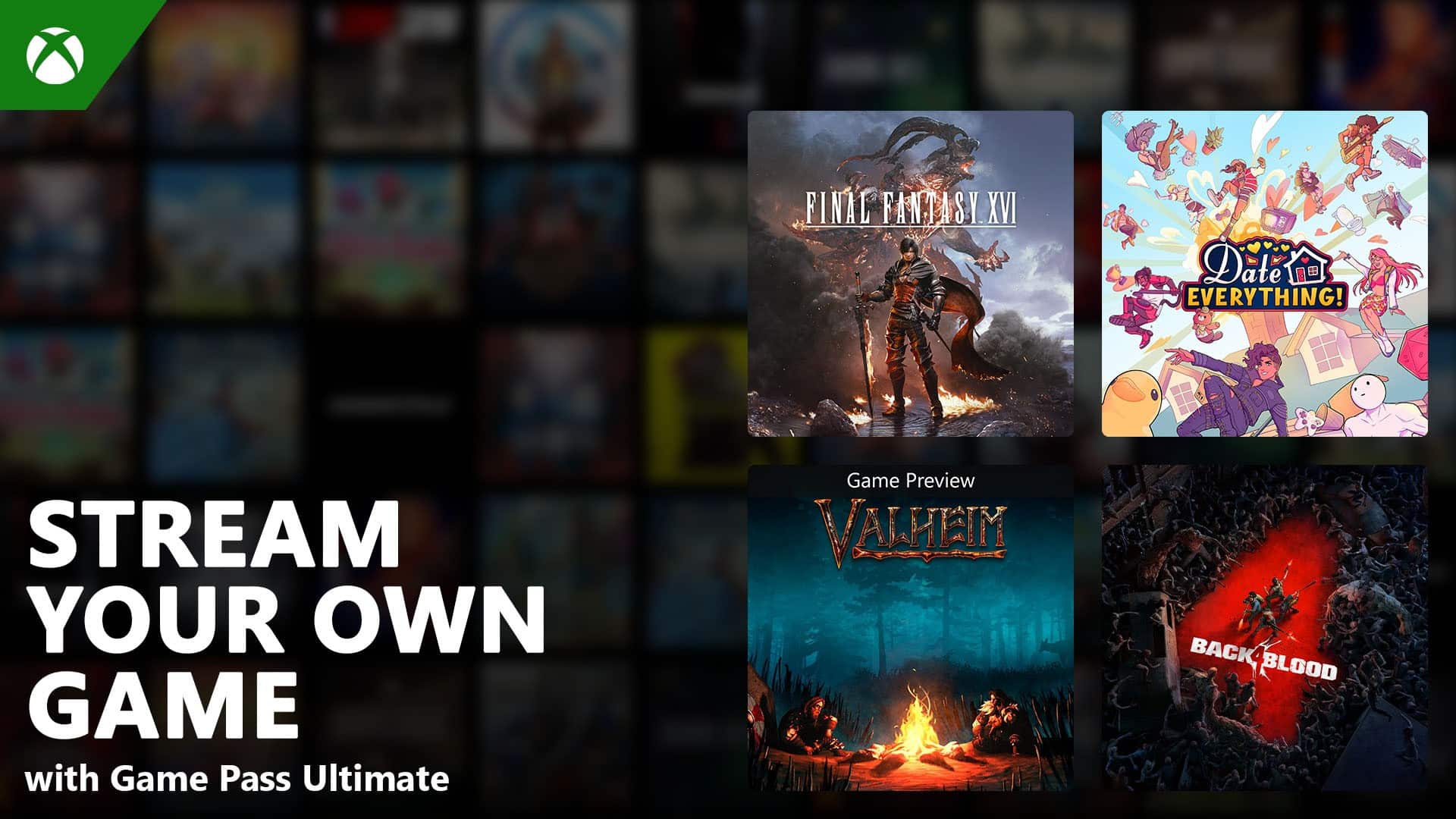 Xbox Game Pass Ultimate ad showing “Stream Your Own Game” with covers of four different video games, highlighting the new Xbox June 2025 update.