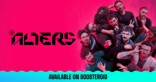 Group of identical men in various poses with "The Alters" logo and "Available on Boosteroid" text.