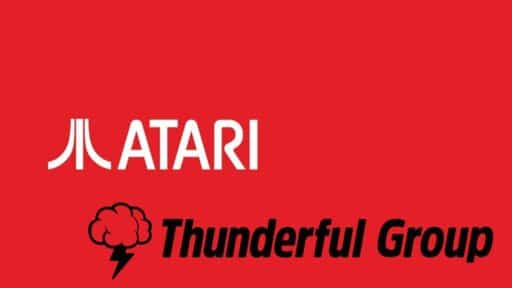 Atari to acquire Thunderful: The Atari logo sits above the Thunderful Group logo against a striking red background.
