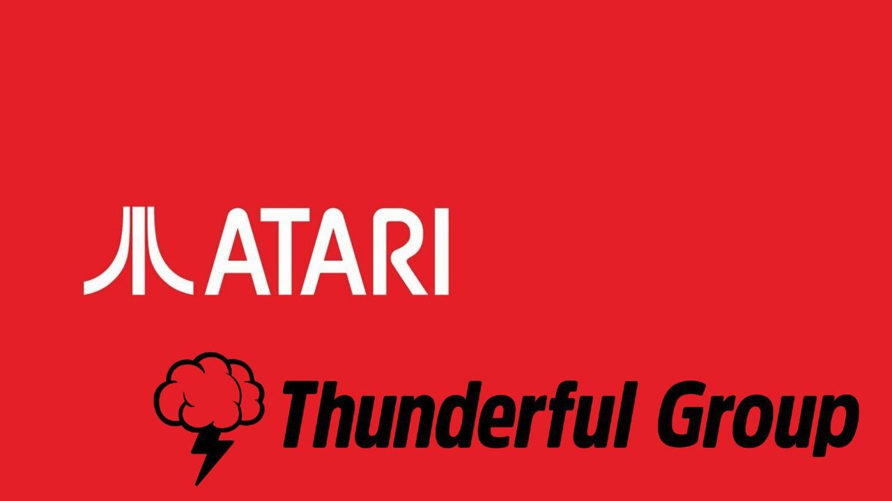 Atari to acquire Thunderful: The Atari logo sits above the Thunderful Group logo against a striking red background.