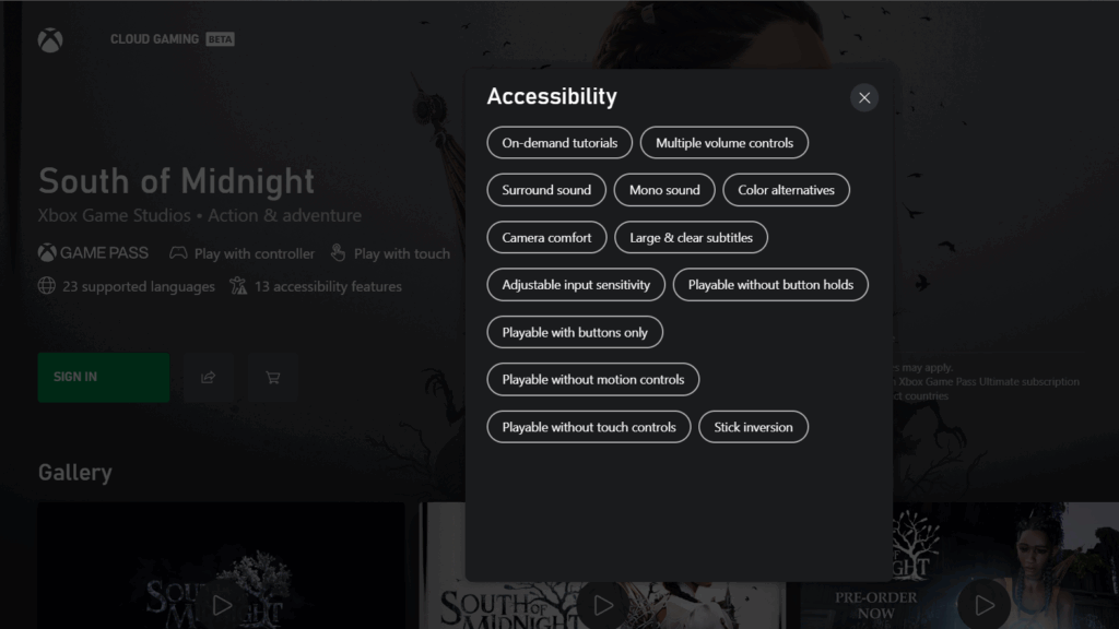 Accessible Games Initiative Tags Tags as seen via Xbox Cloud Gaming 