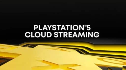 PlayStation 5 Cloud Streaming with PS5 Pro PSSR upgrade text over a black and yellow abstract background.