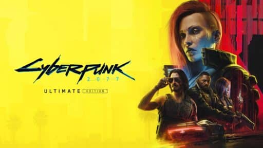 Cyberpunk 2077 Ultimate Edition cover featuring iconic Cyberpunk 2077 characters in futuristic outfits set against a vibrant yellow background.