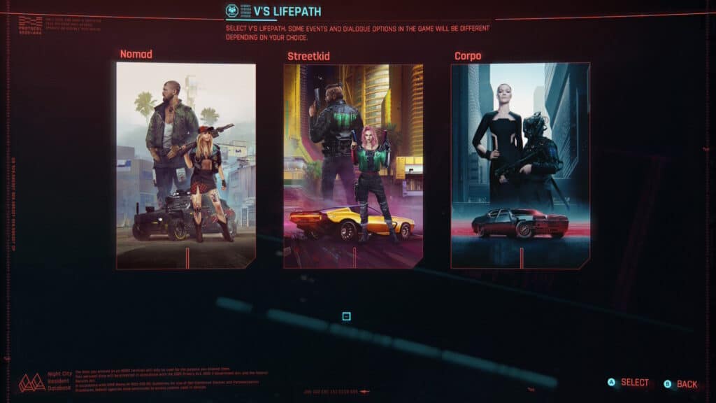 Choose between Nomad, Streetkid, or Corpo.