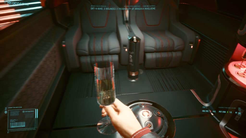 Blurry picture of champagne moment in Cyberpunk 2077