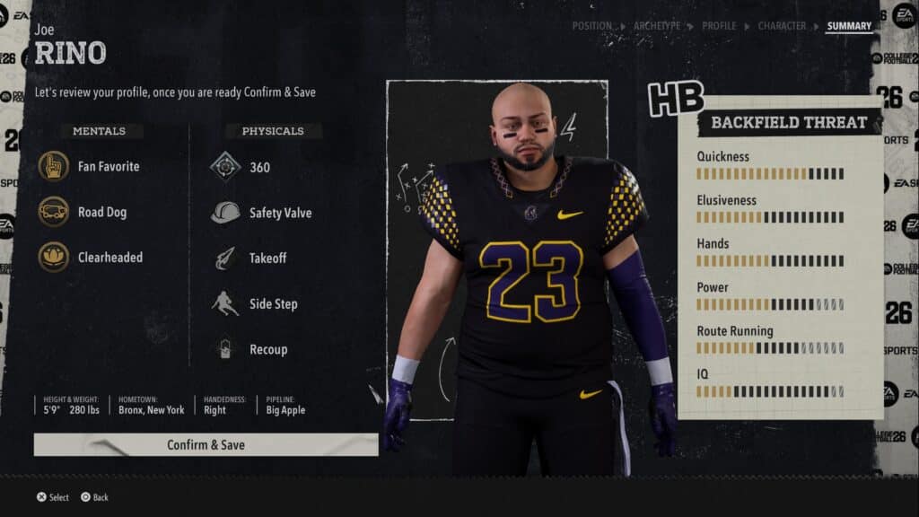 Road to Glory created player