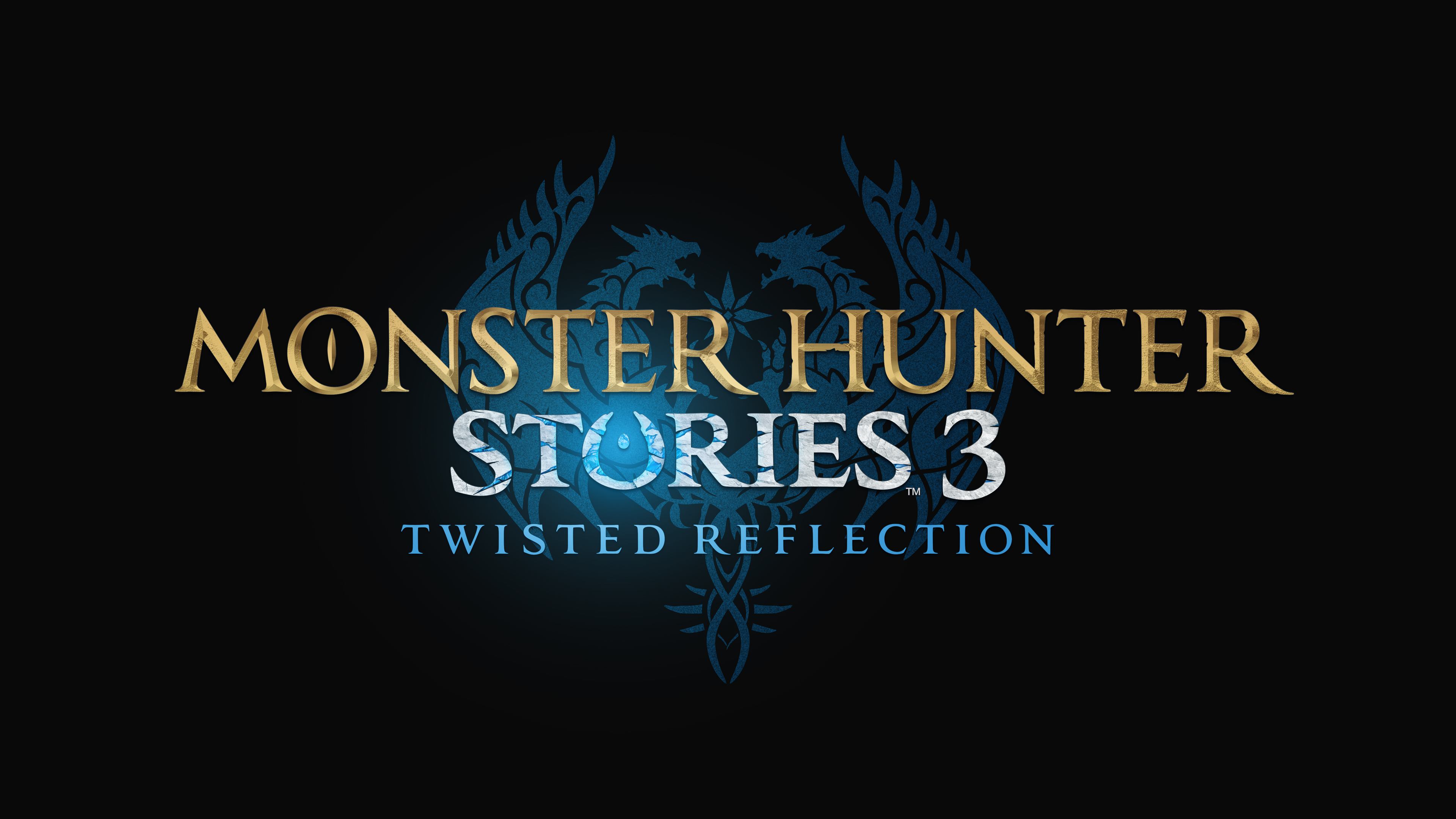 Monster Hunter Stories 3: Twisted Reflection game logo featuring a striking dragon emblem on a black background.