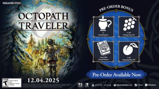 OCTOPATH TRAVELER 0 game cover with preorder bonus icons and a release date of December 4, 2025.