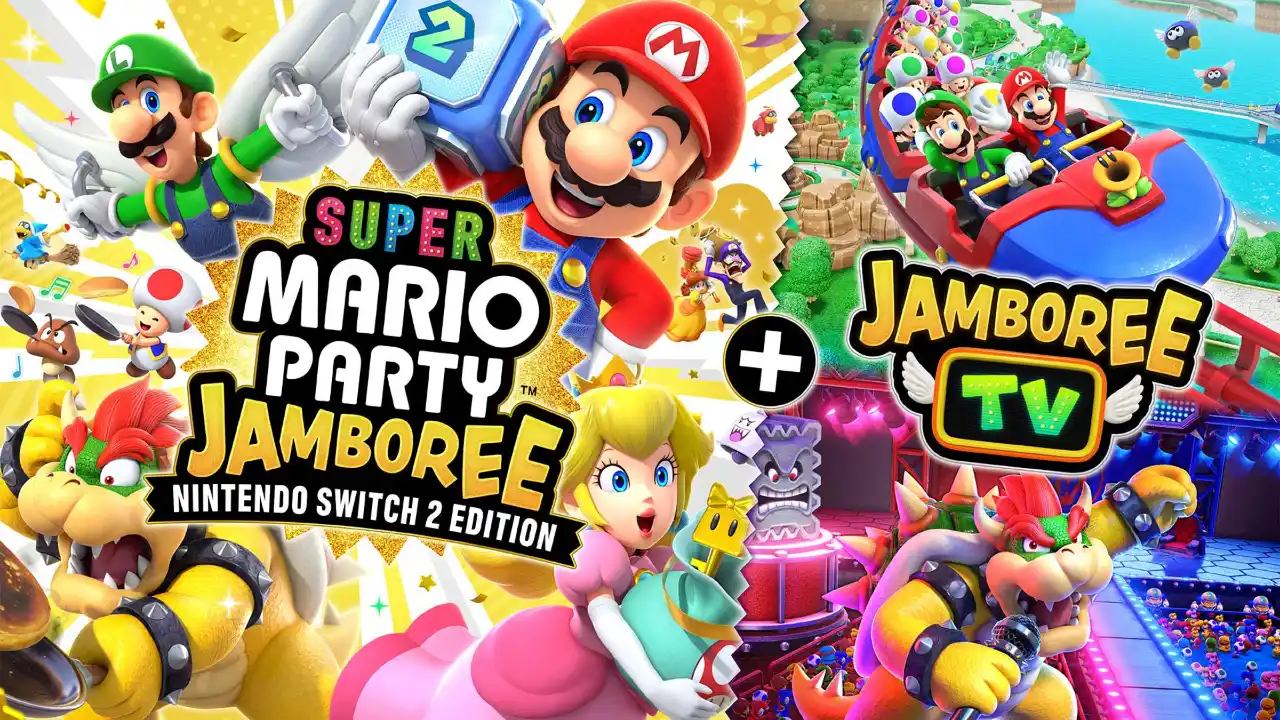 Mario, Luigi, Peach, and Bowser shine in vibrant artwork for Super Mario Party Jamboree – Nintendo Switch 2 Edition + Jamboree TV.