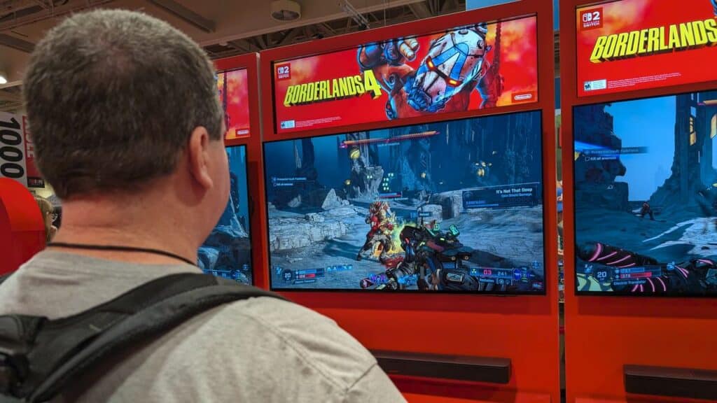 Person playing Borderlands 4 on Nintendo Switch 2 at Fan Expo Canada 2025.