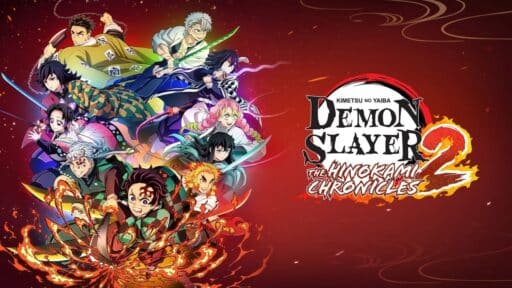 Anime characters from Demon Slayer -Kimetsu no Yaiba- The Hinokami Chronicles 2 pose dynamically; text reads "Demon Slayer: The Hinokami Chronicles 2.