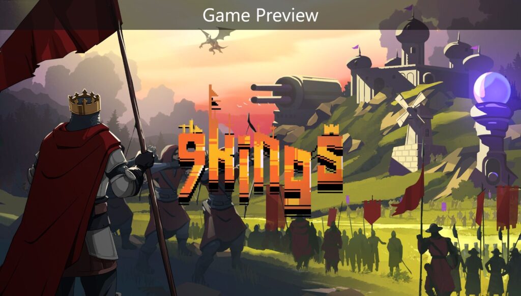 Illustrated game scene with armored figures and a castle, overlaid with "9Kings" and "Game Preview." Get ready for adventure in one of the Xbox Game Pass Games August 2025.