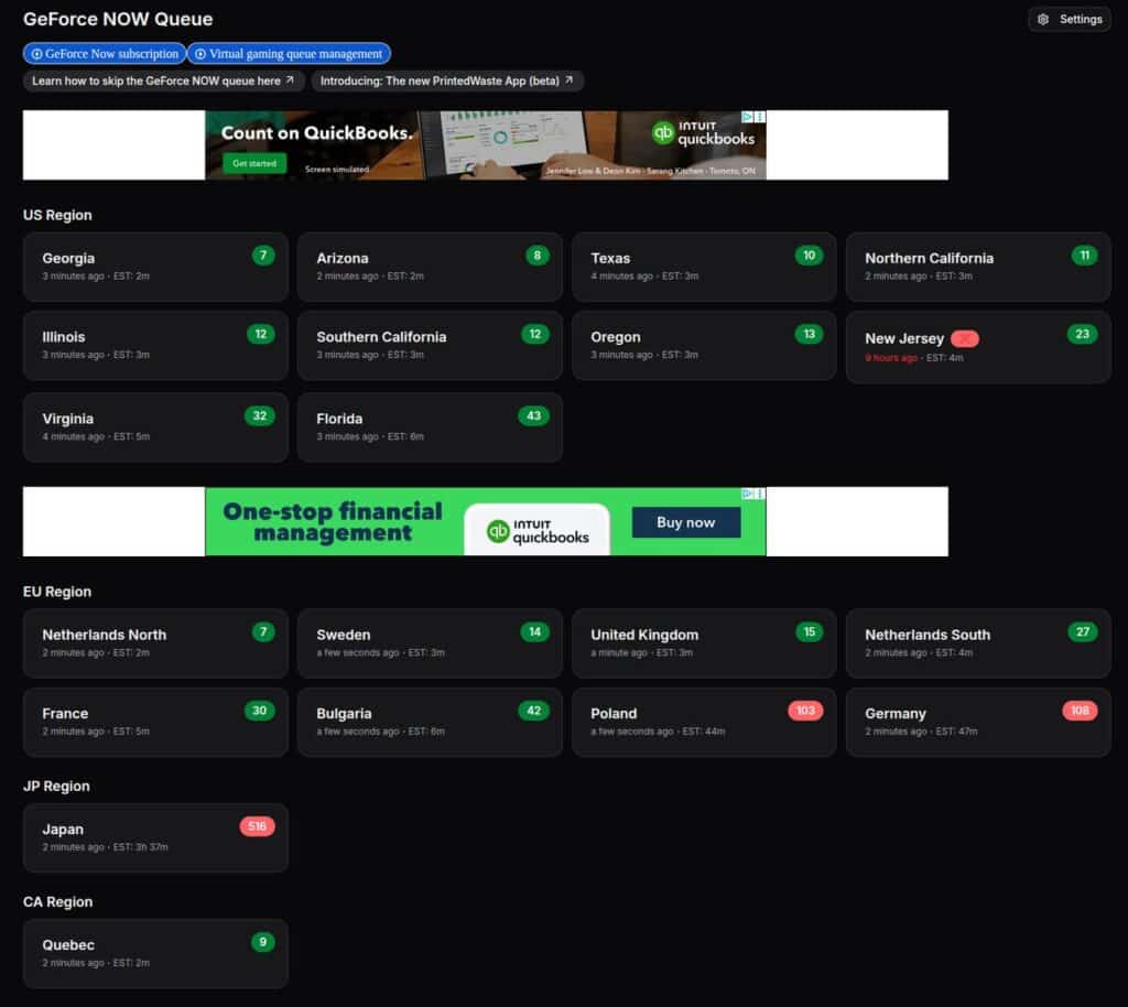 PrintedWaste GeForce NOW Queue Game Patching App desktop screenshot.
