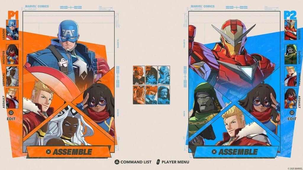 Marvel Tōkon closed beta character select screen featuring Captain America, Iron Man, Storm, Ms. Marvel, Dr. Doom, and Captain Marvel.