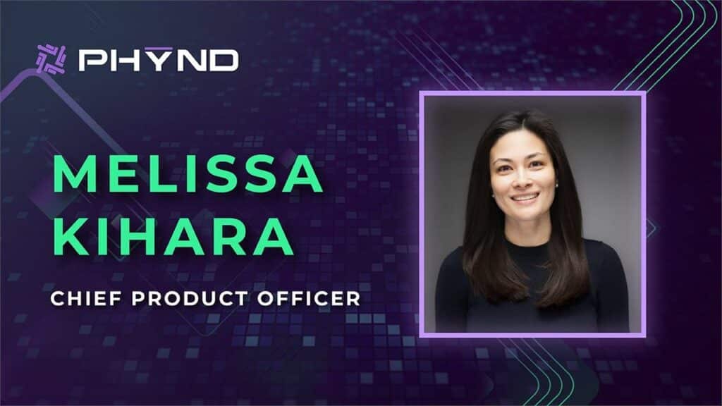 Portrait of Melissa Kihara, Chief Product Officer at Phynd, on a purple tech-themed background inspired by PHYND Cloud Gaming and Samsung Gaming Hub innovation.