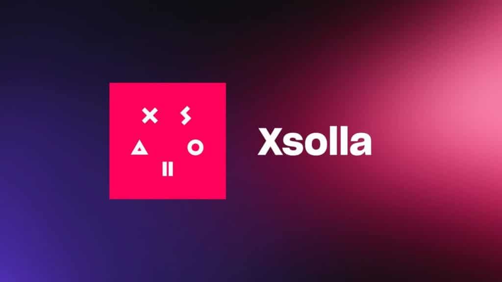 Bright pink Xsolla logo with gaming symbols, next to the name "Xsolla" on a dark gradient background, highlighting Xsolla Cloud Gaming trials.