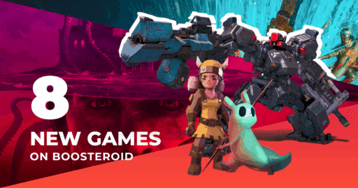 eight new games coming to boosteroid with several game characters in the background