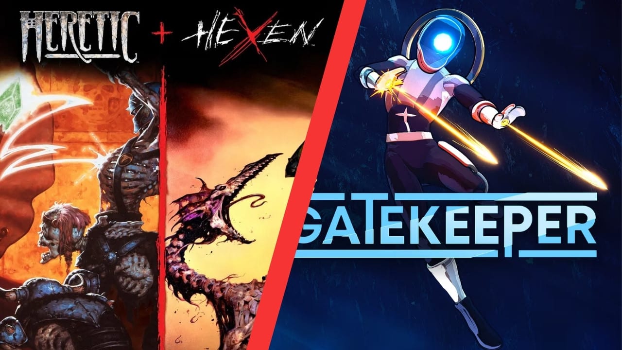 Collage of 2 Steam Game Banners for Titles that Recently Opted into GeForce NOW: Heretic + Hexen and Gatekeeper