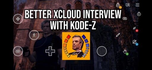 Leon, from Resident Evil, stands outside a building; text reads, "Better xCloud Interview With Kode-Z—exploring the future of gaming.