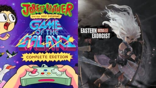 Split image: left shows "Joey's Brother Game of the Galaxy" game art, right features "Eastern Exorcist" warrior, both highlighting this week’s Epic Games Store free games.