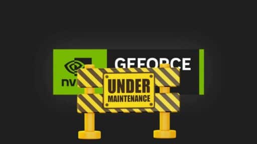 GeForce NOW Logo With an Under Maintenance Sign In Front
