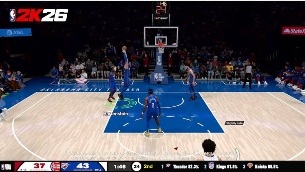 NBA 2K26 game screenshot showing a player about to dunk on an indoor basketball court, capturing the intensity and realism of NBA 2K26 gameplay.