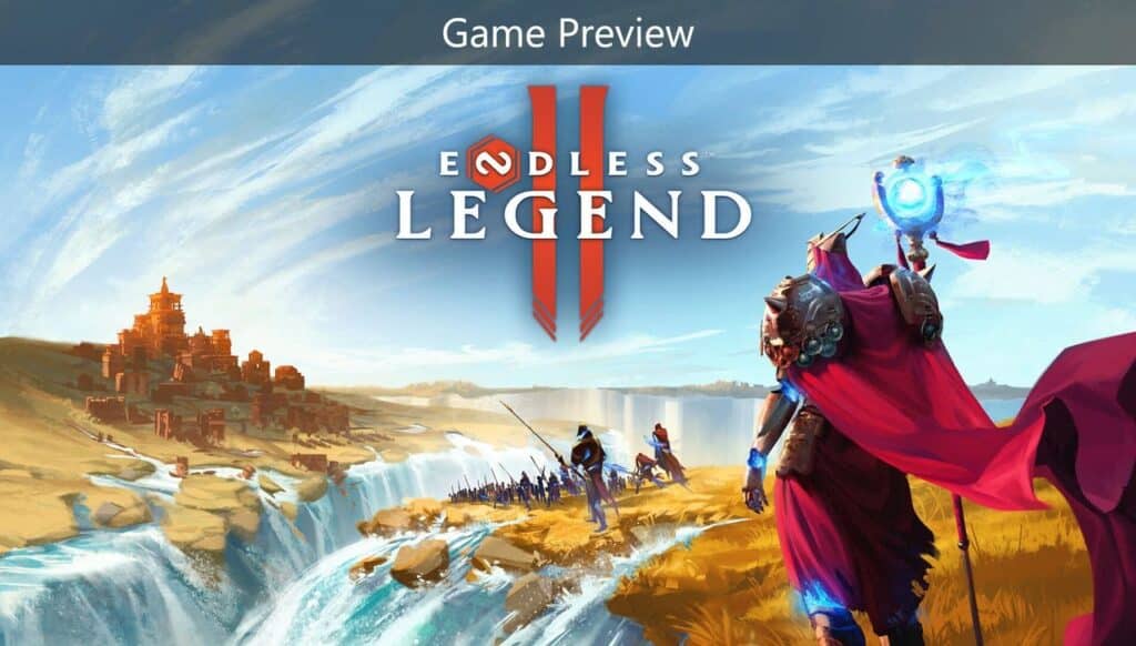 A fantasy hero overlooks an army by a waterfall, with "Endless Legend II" and "Game Preview" text above—part of Xbox Game Pass September 2025 Games Wave 2.