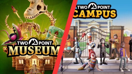 Collage of two games opted into GeForce NOW. Two Point Museum and Two Point Campus.