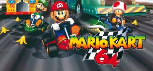 Mario Kart 64 game banner - find out where to play in the cloud