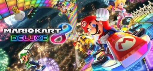 Mario Kart 8 game banner - find out where to play in the cloud