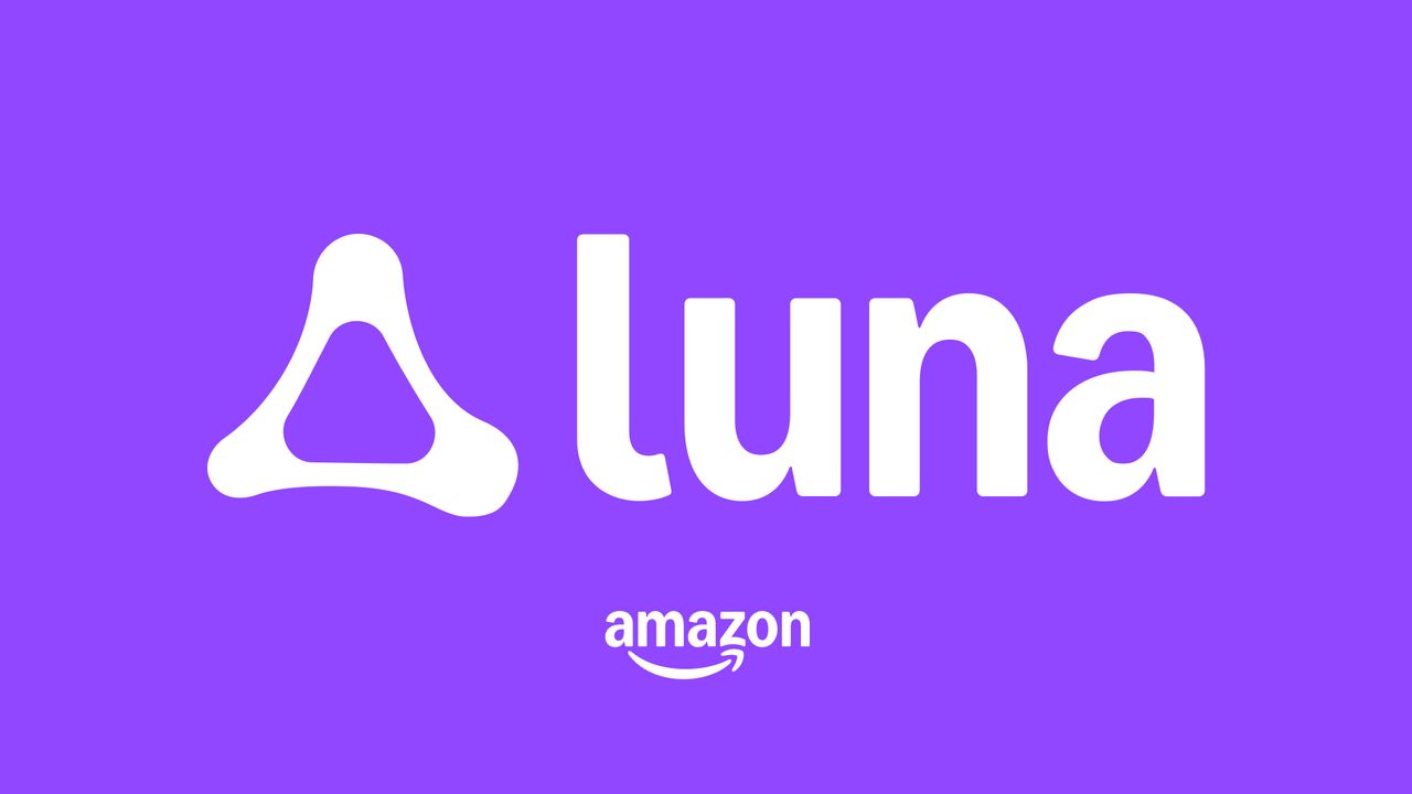 Amazon Luna logo with a white triangular icon and "luna" text on a purple background.