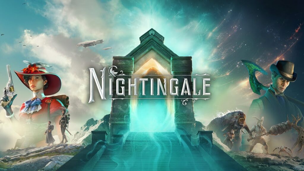 Portal with glowing light, characters in fantasy attire, "Nightingale" title in the center, mystical background is this weeks free game on the epic games store.