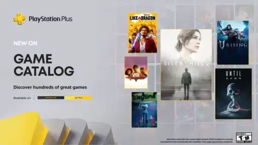 PlayStation Plus Game Catalog promo featuring covers of new games like Silent Hill 2 and Until Dawn.