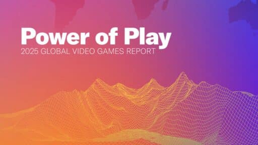 Power of Play 2025 Canada: Global Video Games Report showcased over a colorful, digital mountain landscape background.