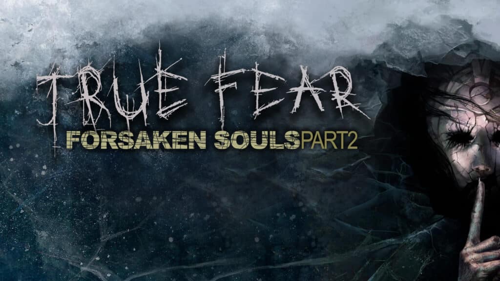 Game cover: "True Fear: Forsaken Souls Part 2" with a mysterious face holding a finger to its lips as part of new free games for prime members on Amazon Luna.