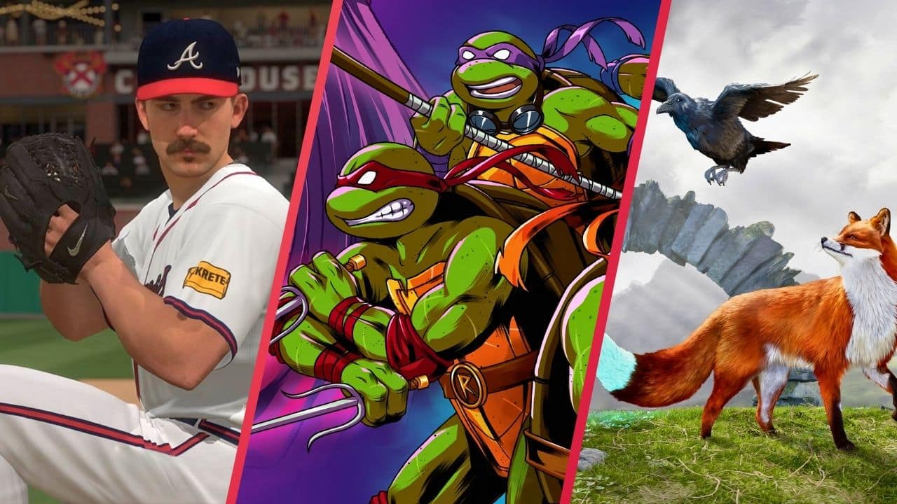 A baseball player, Ninja Turtles, and a fox with a bird divided in three vertical sections.