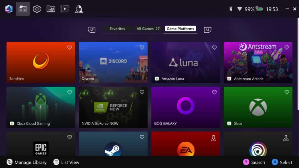 A screen showing various game platform icons, including Discord, Xbox, Steam, EA, and GOG.
