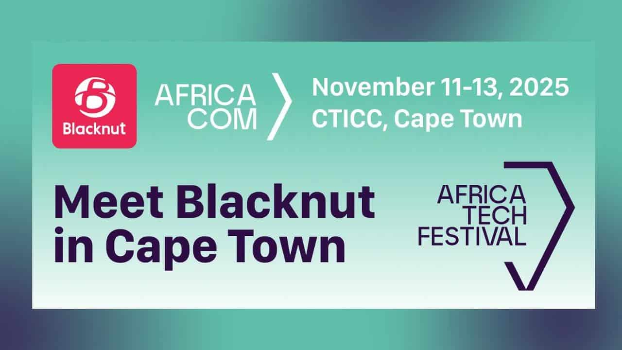 Banner for Africa Tech Festival: "Meet Blacknut in Cape Town," November 11-13, 2025, at CTICC, Cape Town.