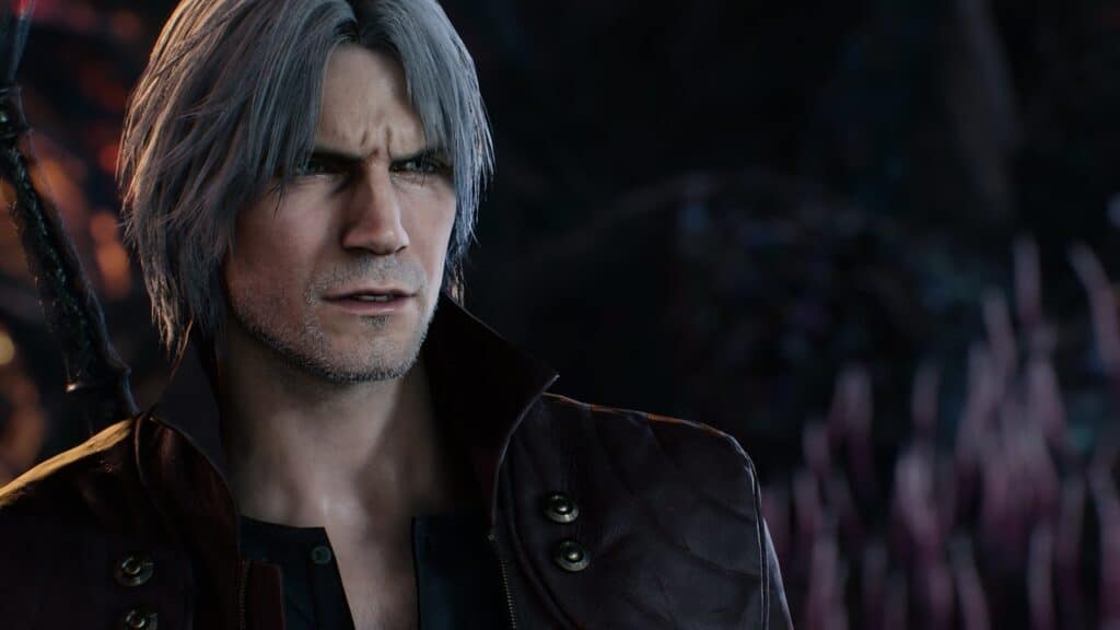 A silver-haired man in a dark jacket looks serious as he stands in a shadowy, mysterious environment, reminiscent of characters from Amazon Luna games leaving the platform.